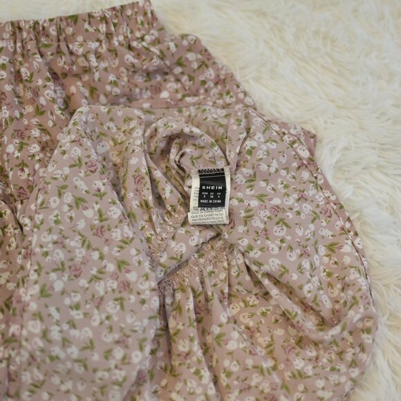Shein Junior's Size S Pull On Cream, Blush White Floral Tiered Skirt - Picture 3 of 3